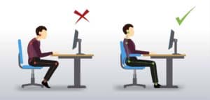 Good and bad ergonomics desk slouching